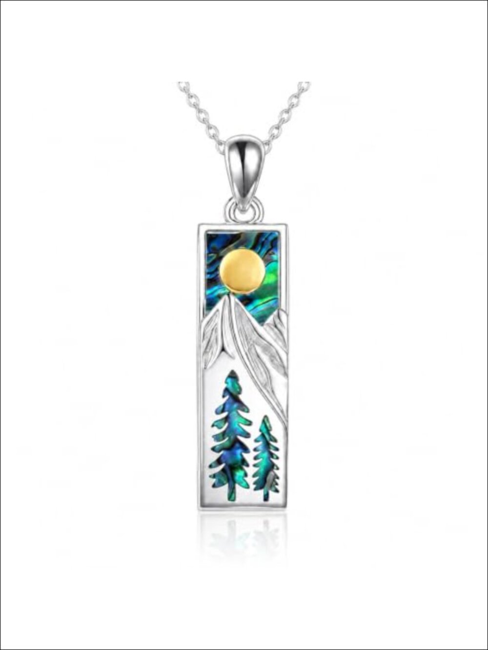 Sterling Silver Mountain Pendant Necklace 925 Abalone Shell 20in Hiking Gift